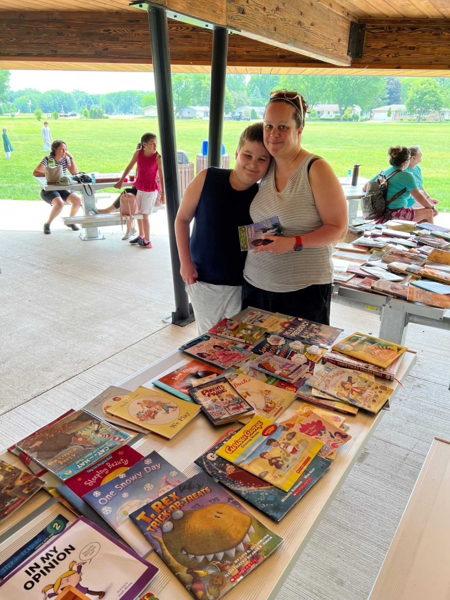 table with books in the picnic